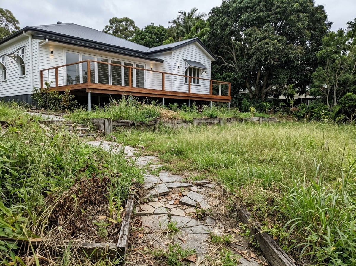Overgrown Nambour family backyard before reset