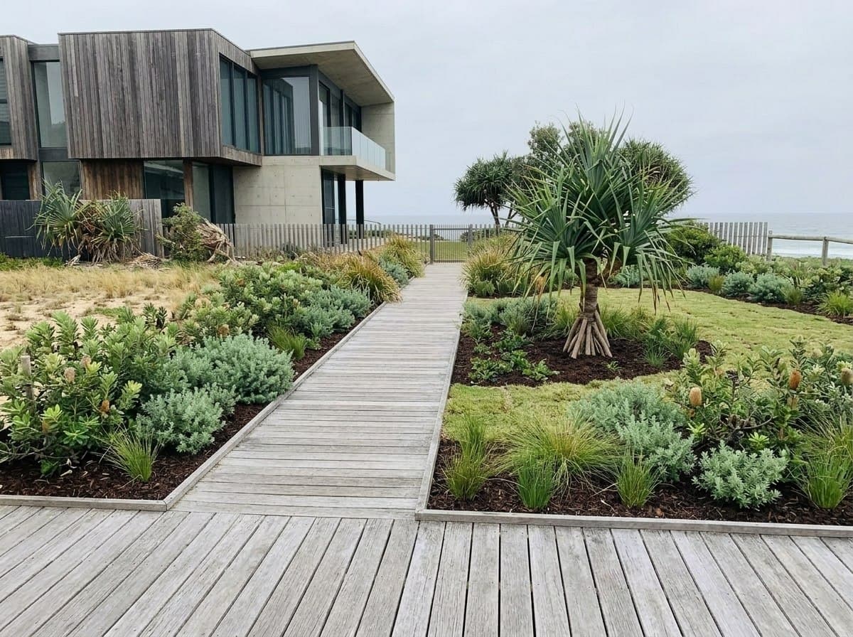 The same Peregian bed rebuilt with salt hardy native planting